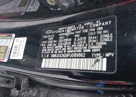 2015 Hyundai Tucson Limited from USA, damaged, VIN KM8JUCAG9FU089862